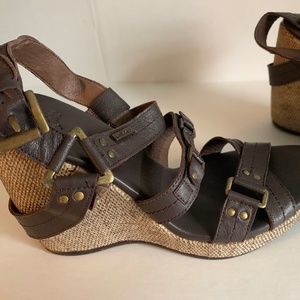 Diesel wedge sandals dark brown leather 7